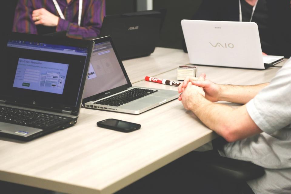 Team with laptops